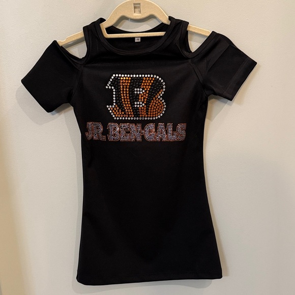 Other - Custom made Black Jr. Bengals Cold Shoulder embellished girls dress small 6/7